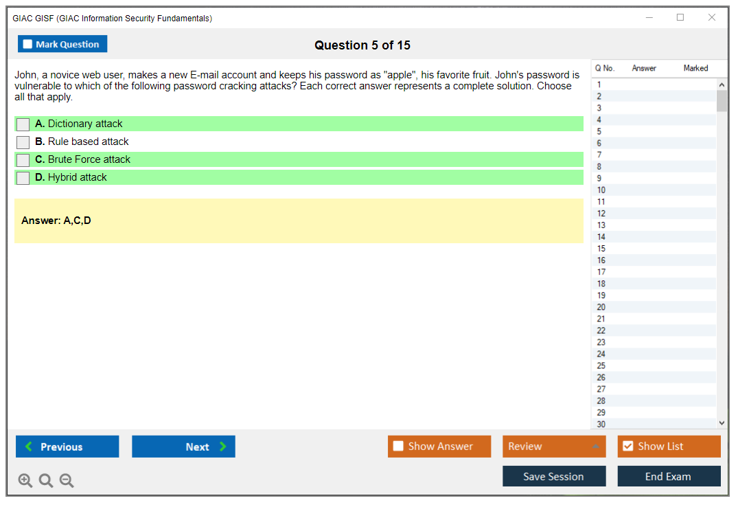GIAC GISF (GIAC Information Security Fundamentals) Simulatore di esame Motore di test Dump degli esami 5