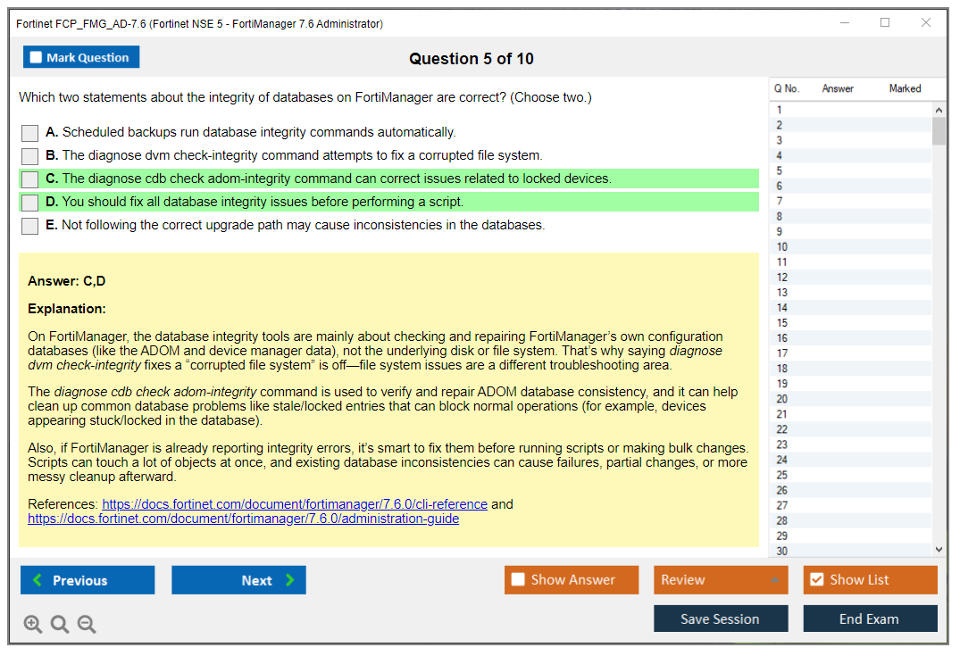 Fortinet FCP_FMG_AD-7.6 (Fortinet NSE 5 - FortiManager 7.6 Administrator) Simulador de examen Motor de pruebas Dumps de examen 5