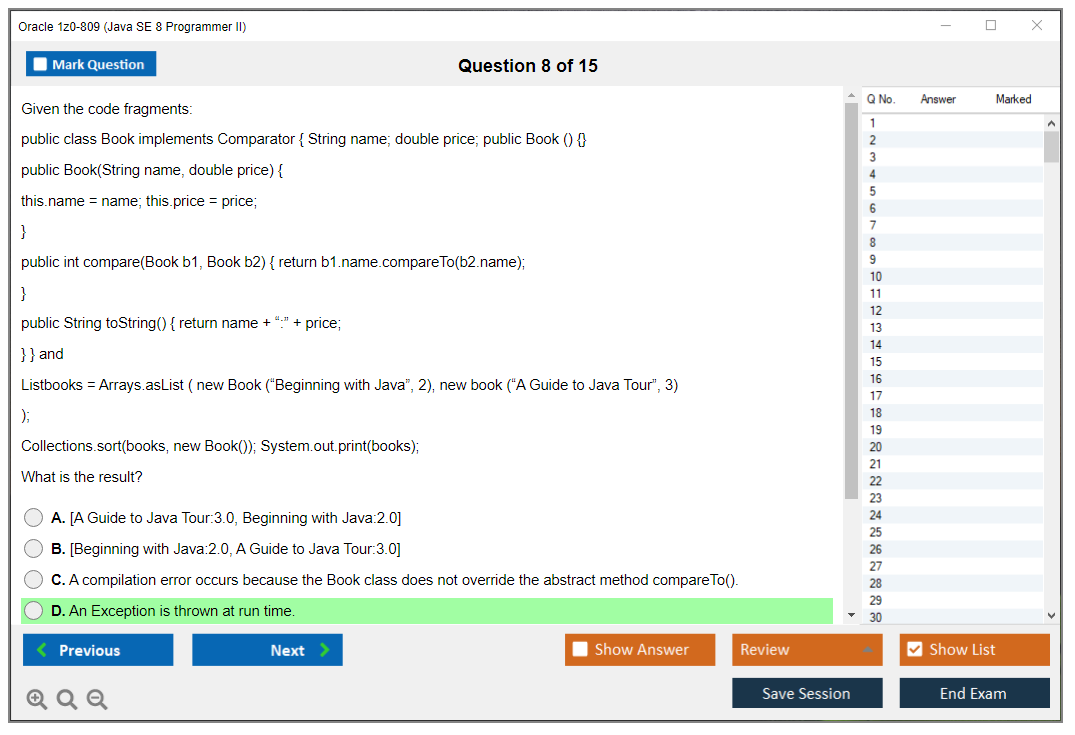 Oracle 1z0-809 (Java SE 8 Programmer II) Simulateur d'examen Moteur de test Dumps d'examen 8