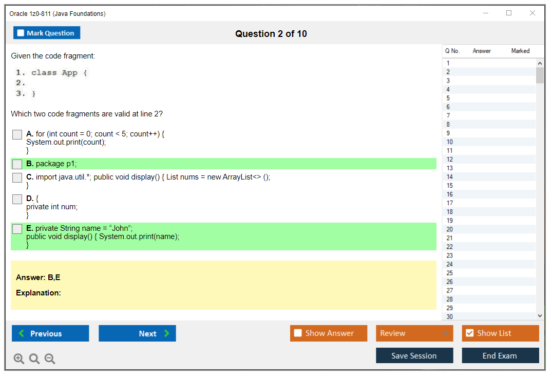 Oracle 1z0-811 (Java Foundations) Simulateur d'examen Moteur de test Dumps d'examen 2