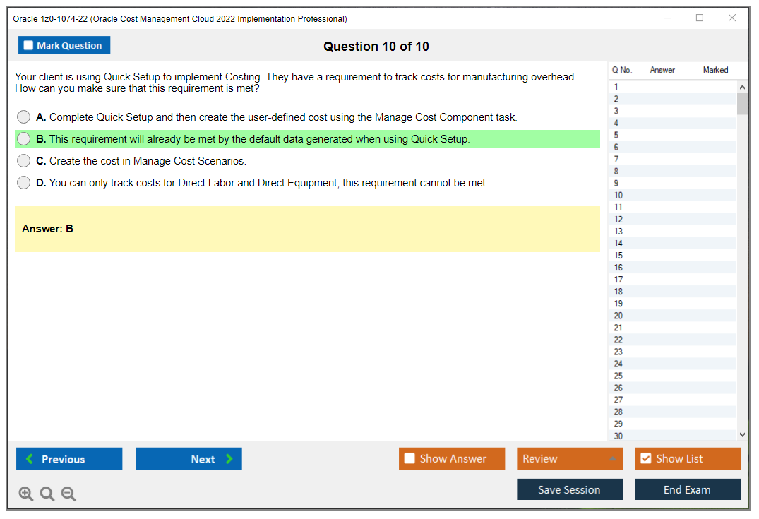 Oracle 1z0-1074-22 (Oracle Cost Management Cloud 2022 Implementation Professional) Prüfungs-Simulator Test Engine Prüfungs-Dumps 10
