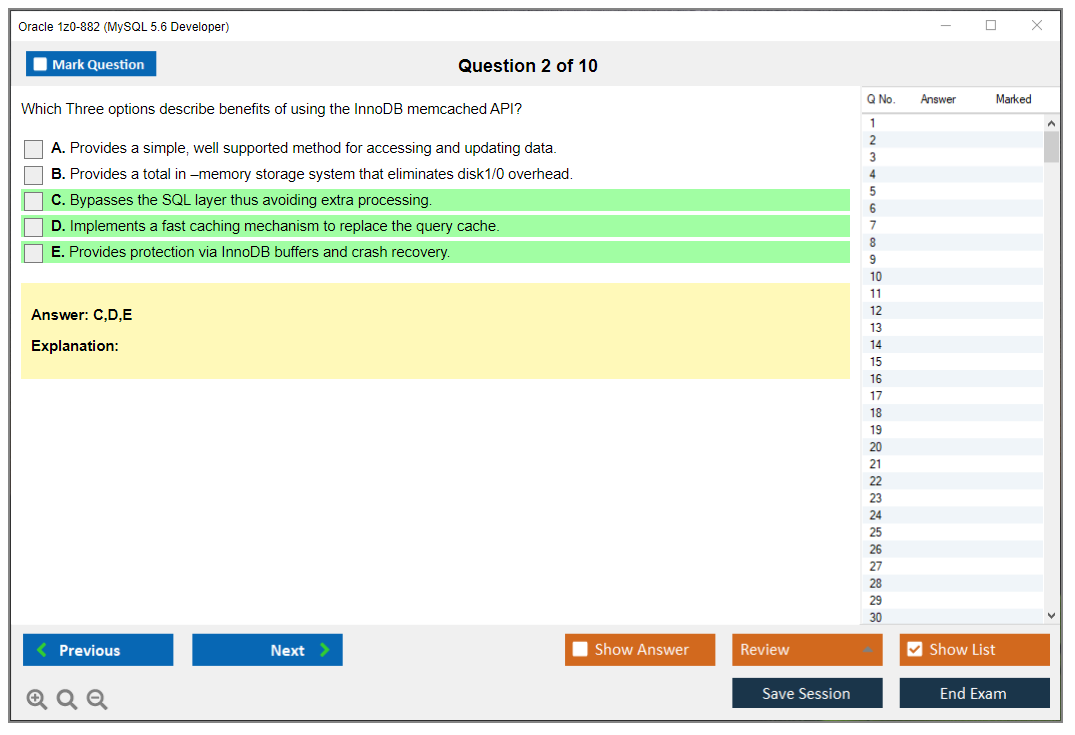 Oracle 1z0-882 (MySQL 5.6 Developer) Exam Simulator Test Engine Practice Exam 2
