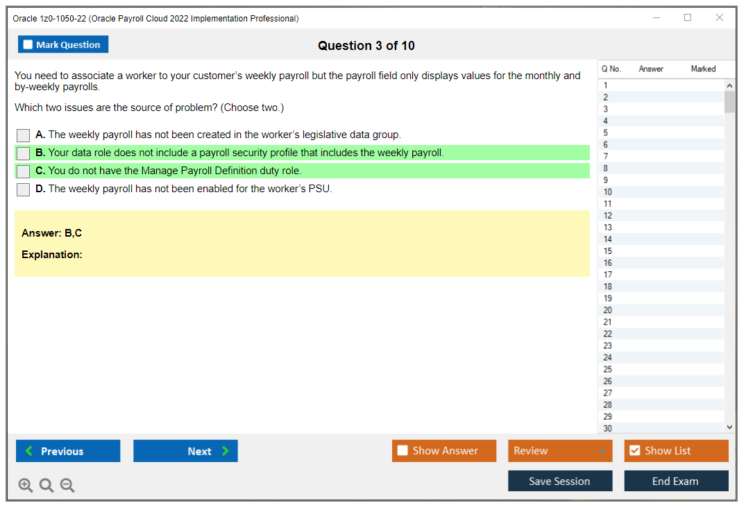 Oracle 1z0-1050-22 (Oracle Payroll Cloud 2022 Implementation Professional) Simulatore di esame Motore di test Dump degli esami 3