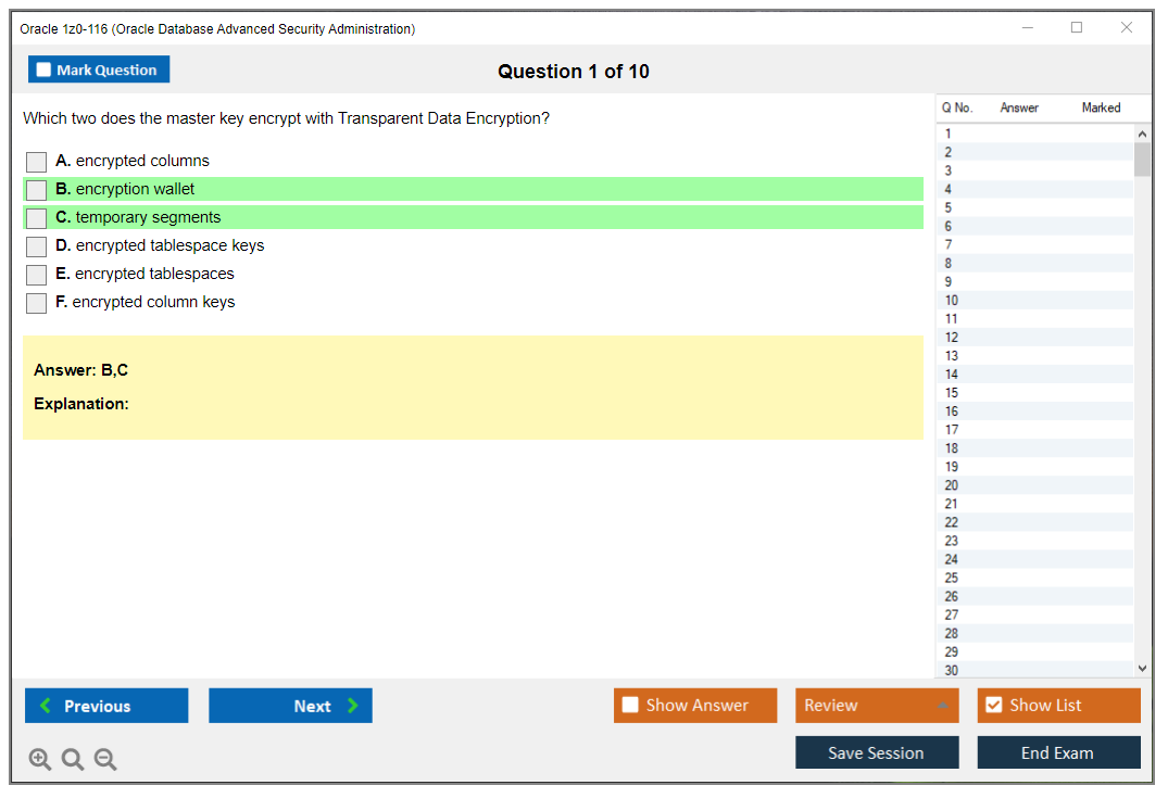 Oracle 1z0-116 (Oracle Database Security Administration) Simulateur d'examen Moteur de test Dumps d'examen 1