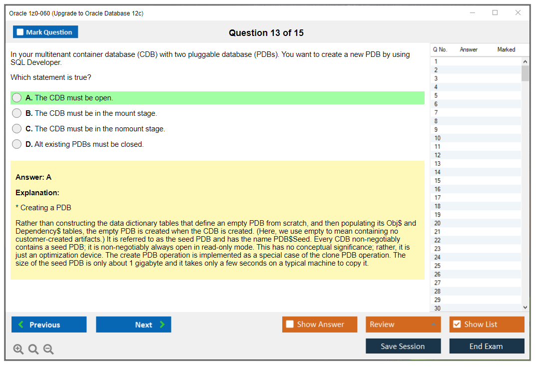 Oracle 1z0-060 (Upgrade to Oracle Database 12c) Симулятор экзамена Тестовый движок Экзаменационные дампы 13