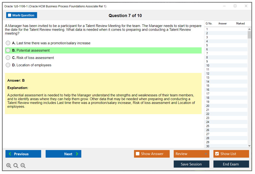 Oracle 1z0-1106-1 (Oracle HCM Business Process Foundations Associate Rel 1) Prüfungs-Simulator Test Engine Prüfungs-Dumps 7