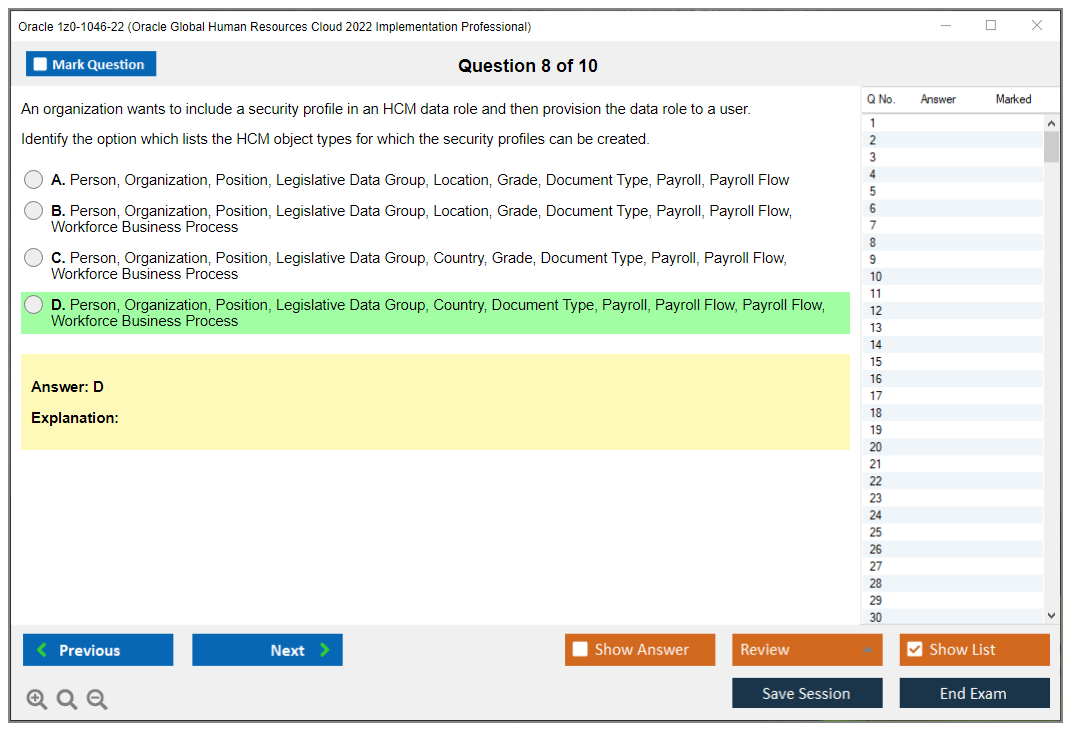Oracle 1z0-1046-22 (Oracle Global Human Resources Cloud 2022 Implementation Professional) Prüfungs-Simulator Test Engine Prüfungs-Dumps 8