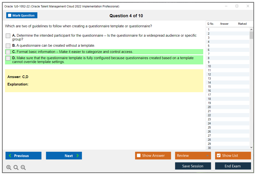 Oracle 1z0-1052-22 (Oracle Talent Management Cloud 2022 Implementation Professional) Simulatore di esame Motore di test Dump degli esami 4