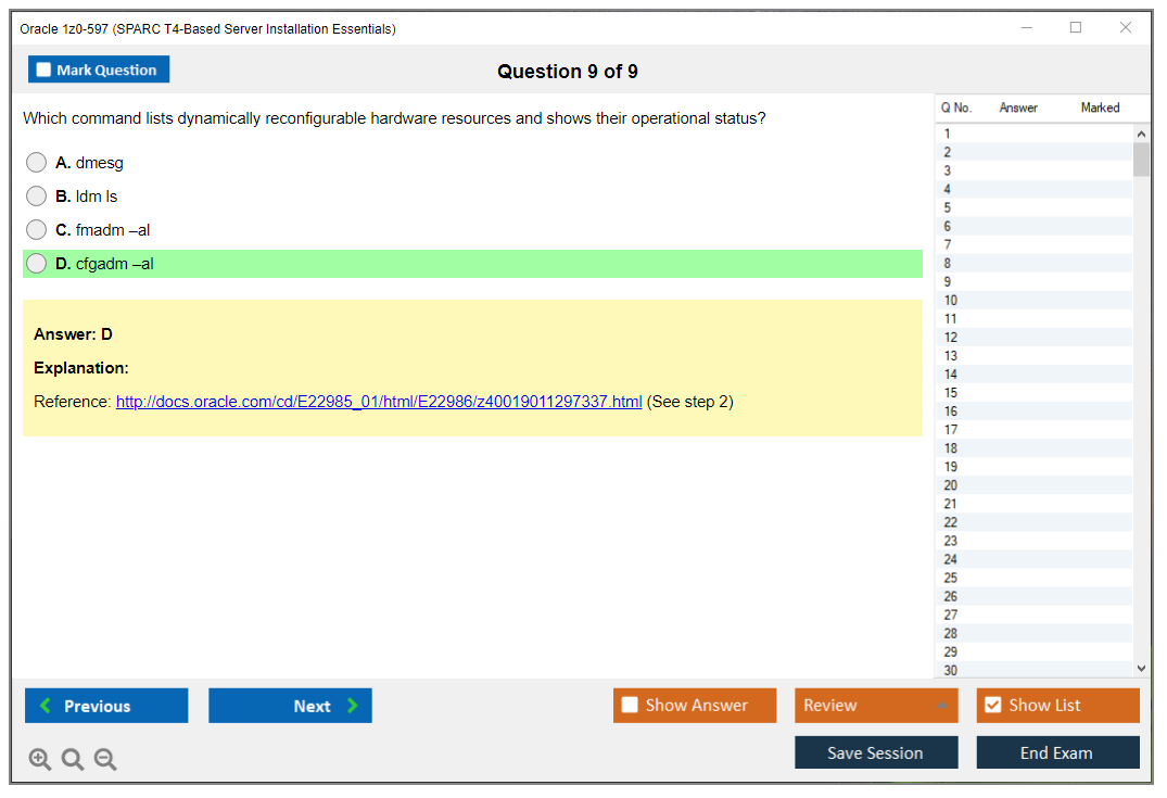 Oracle 1z0-597 (SPARC T4-Based Server Installation Essentials) Prüfungs-Simulator Test Engine Prüfungs-Dumps 9