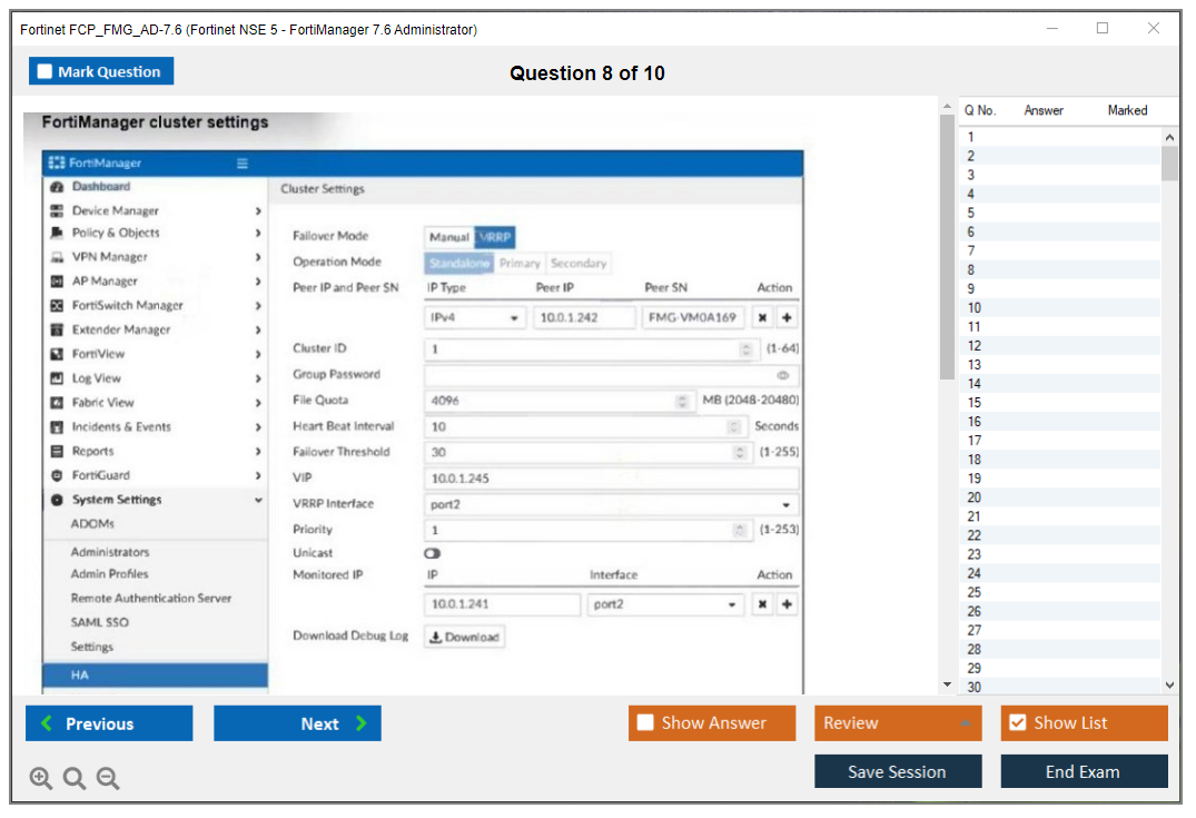 Fortinet FCP_FMG_AD-7.6 (Fortinet NSE 5 - FortiManager 7.6 Administrator) Simulador de examen Motor de pruebas Dumps de examen 8