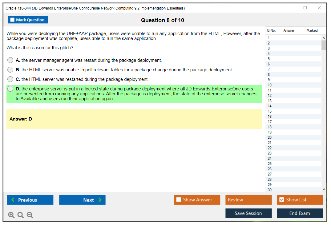 Oracle 1z0-344 (JD Edwards EnterpriseOne Configurable Network Computing 9.2 Implementation Essentials) Prüfungs-Simulator Test Engine Prüfungs-Dumps 8