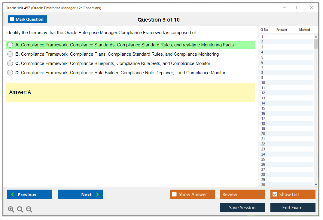 Oracle 1z0-457 (Oracle Enterprise Manager 12c Essentials) Simulatore di esame Motore di test Dump degli esami 9