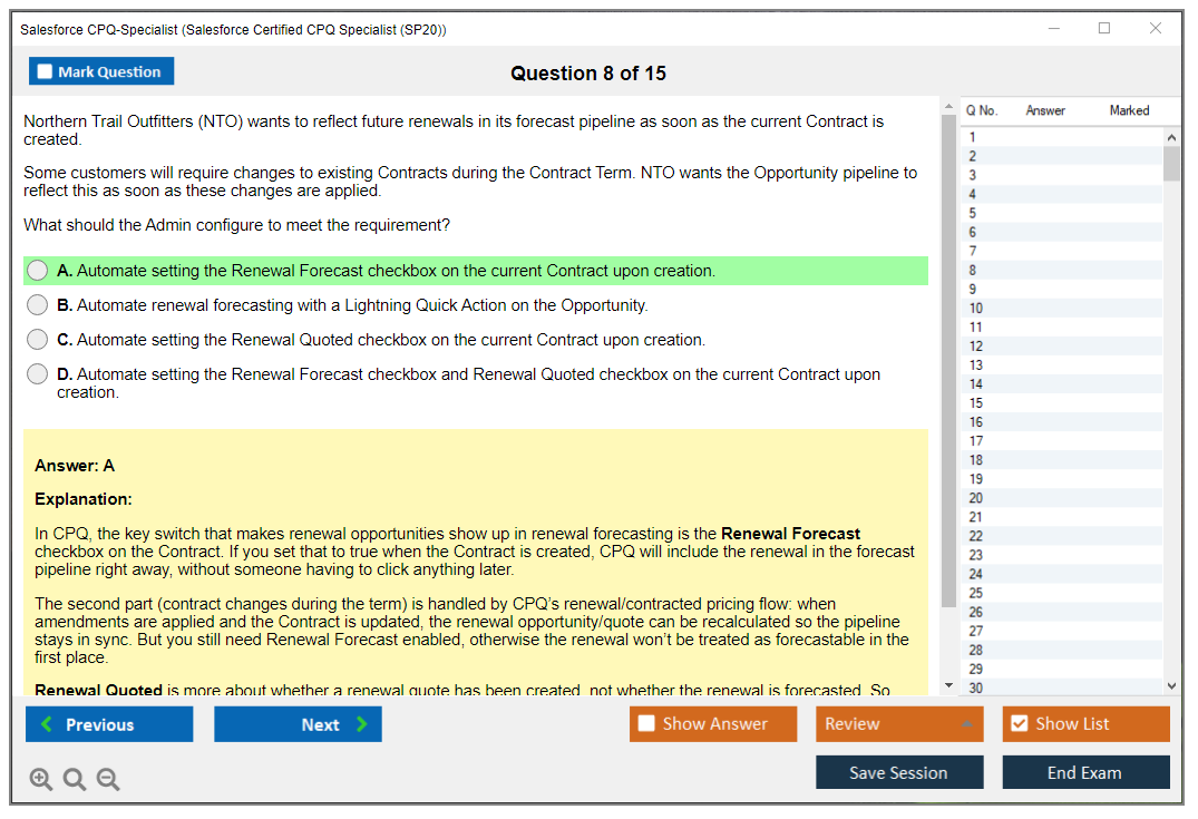 Salesforce CPQ-Specialist (Salesforce Certified CPQ Specialist) Симулятор экзамена Тестовый движок Экзаменационные дампы 8