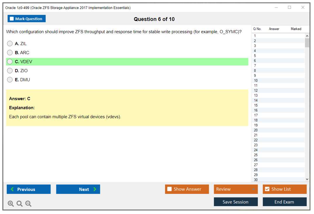 Oracle 1z0-499 (Oracle ZFS Storage Appliance 2017 Implementation Essentials) Prüfungs-Simulator Test Engine Prüfungs-Dumps 6