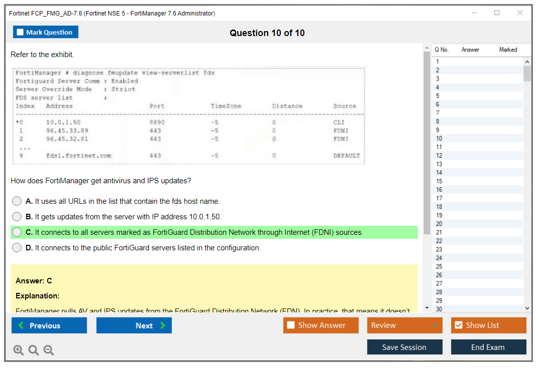 Fortinet FCP_FMG_AD-7.6 (Fortinet NSE 5 - FortiManager 7.6 Administrator) Simulador de examen Motor de pruebas Dumps de examen 10