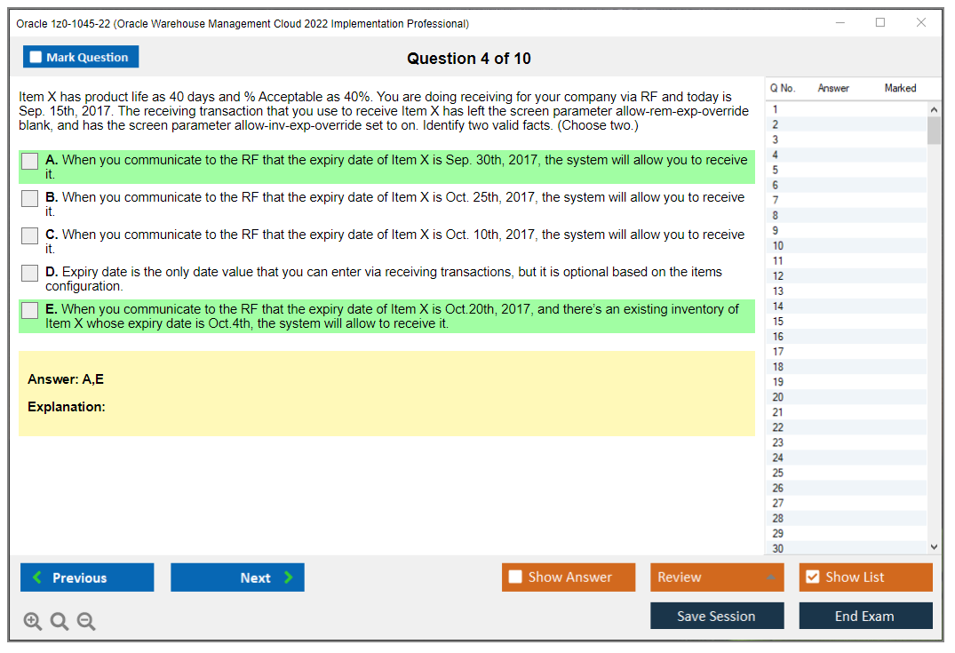 Oracle 1z0-1045-22 (Oracle Warehouse Management Cloud 2022 Implementation Professional) Prüfungs-Simulator Test Engine Prüfungs-Dumps 4
