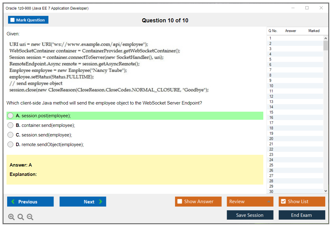 Oracle 1z0-900 (Java EE 7 Application Developer) Simulador de examen Motor de pruebas Dumps de examen 10