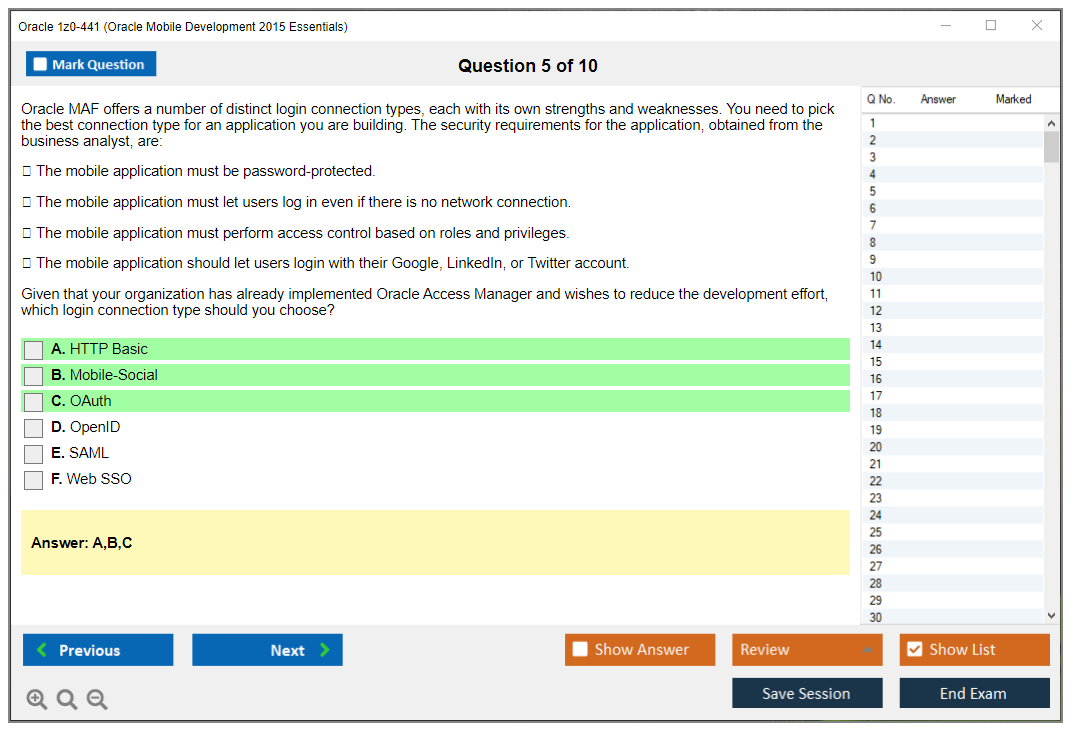 Oracle 1z0-441 (Oracle Mobile Development 2015 Essentials) Simulatore di esame Motore di test Dump degli esami 5