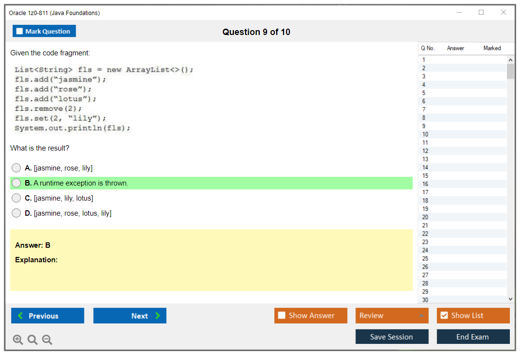 Oracle 1z0-811 (Java Foundations) Simulateur d'examen Moteur de test Dumps d'examen 9