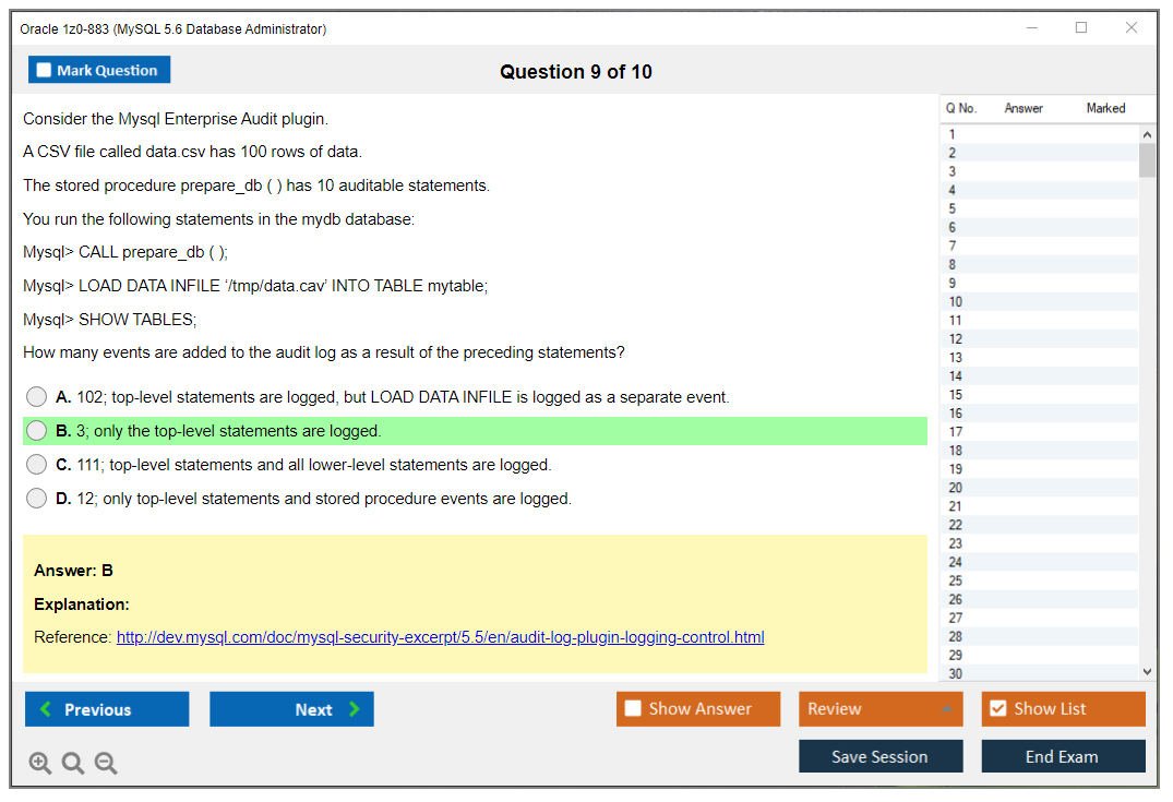 Oracle 1z0-883 (MySQL 5.6 Database Administrator) Prüfungs-Simulator Test Engine Prüfungs-Dumps 9