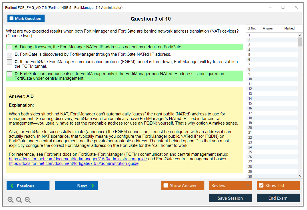 Fortinet FCP_FMG_AD-7.6 (Fortinet NSE 5 - FortiManager 7.6 Administrator) Simulador de examen Motor de pruebas Dumps de examen 3