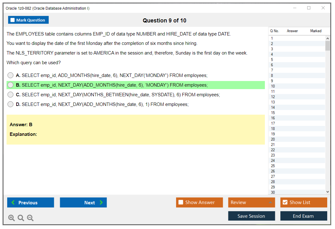 Oracle 1z0-082 (Oracle Database Administration I) Prüfungs-Simulator Test Engine Prüfungs-Dumps 9