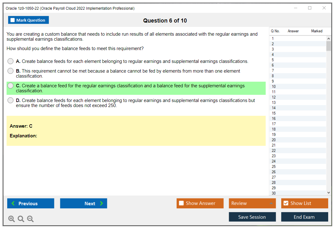 Oracle 1z0-1050-22 (Oracle Payroll Cloud 2022 Implementation Professional) Simulatore di esame Motore di test Dump degli esami 6