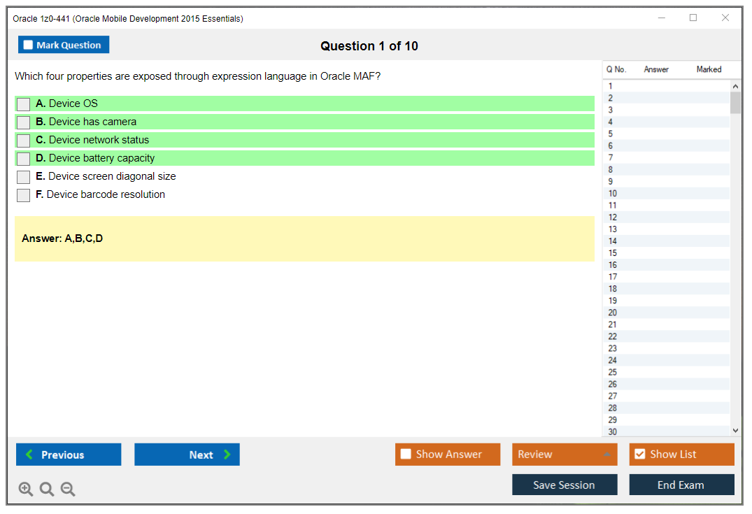 Oracle 1z0-441 (Oracle Mobile Development 2015 Essentials) Simulatore di esame Motore di test Dump degli esami 1
