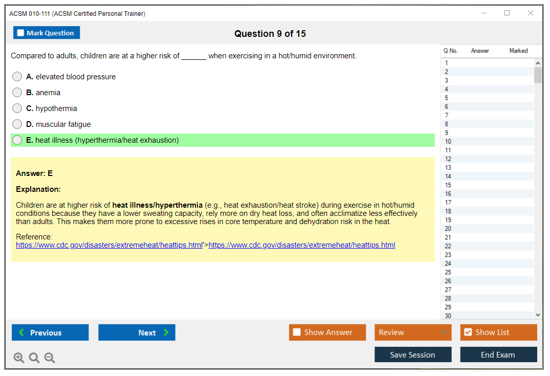 ACSM 010-111 (ACSM Certified Personal Trainer) Simulateur d'examen Moteur de test Dumps d'examen 9