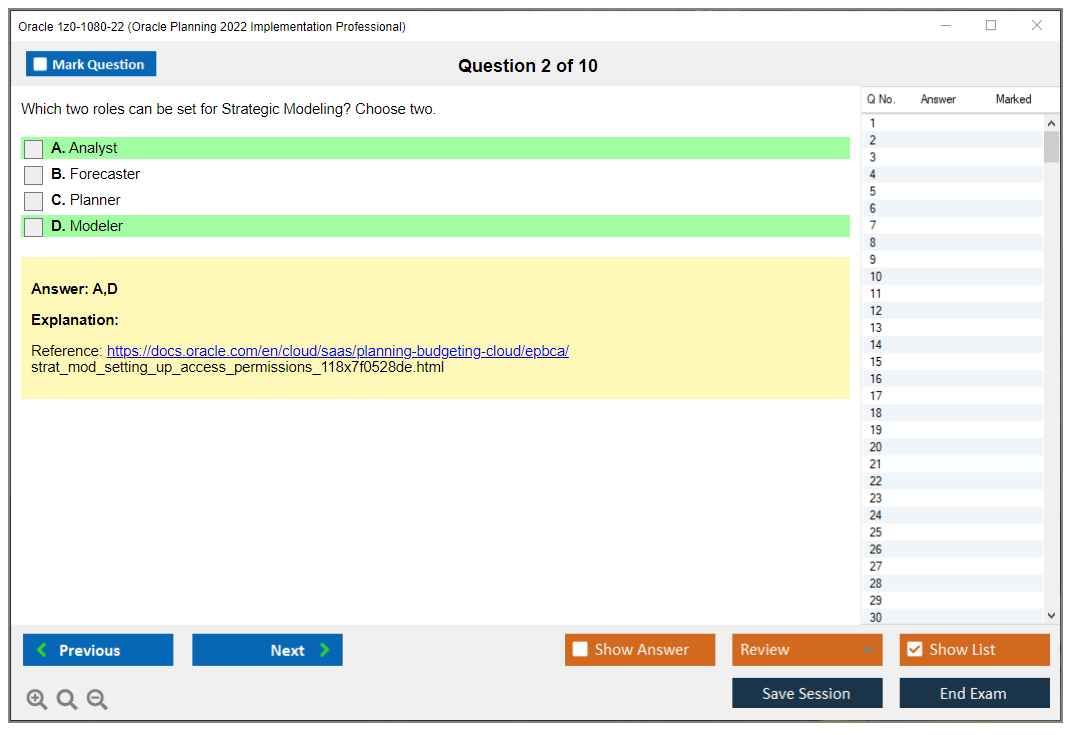 Oracle 1z0-1080-22 (Oracle Planning 2022 Implementation Professional) Simulatore di esame Motore di test Dump degli esami 2