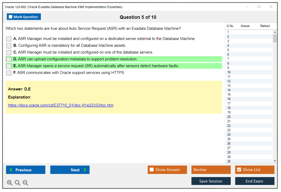 Oracle 1z0-902 (Oracle Exadata Database Machine X9M Implementation Essentials) Simulateur d'examen Moteur de test Dumps d'examen 5