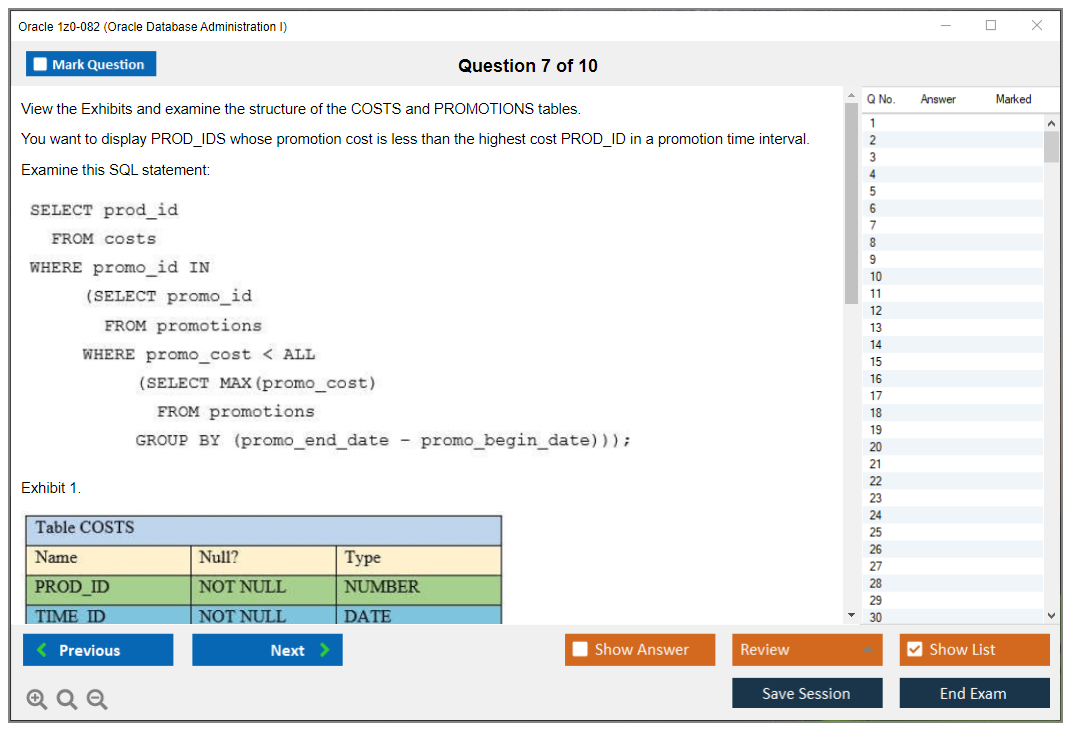 Oracle 1z0-082 (Oracle Database Administration I) Prüfungs-Simulator Test Engine Prüfungs-Dumps 7