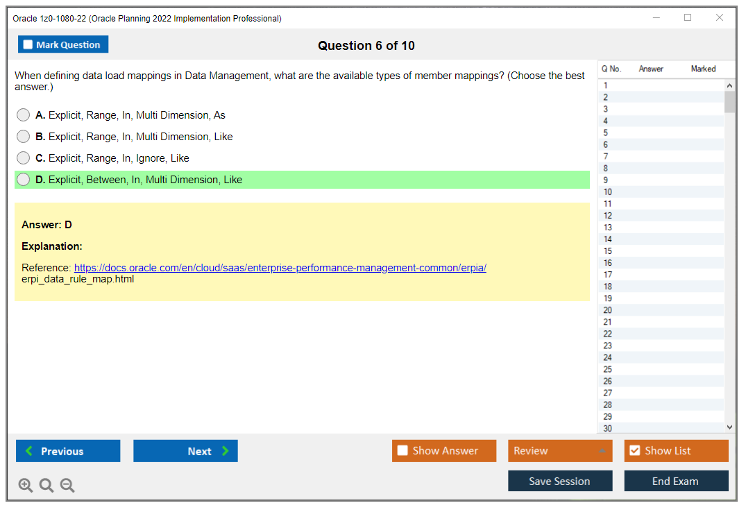 Oracle 1z0-1080-22 (Oracle Planning 2022 Implementation Professional) Simulatore di esame Motore di test Dump degli esami 6