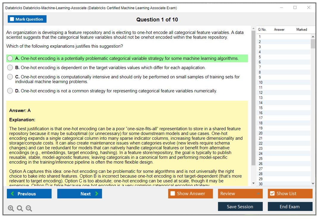 Databricks Databricks-Machine-Learning-Associate (Databricks Certified Machine Learning Associate Exam) Exam Simulator Test Engine Practice Exam 1