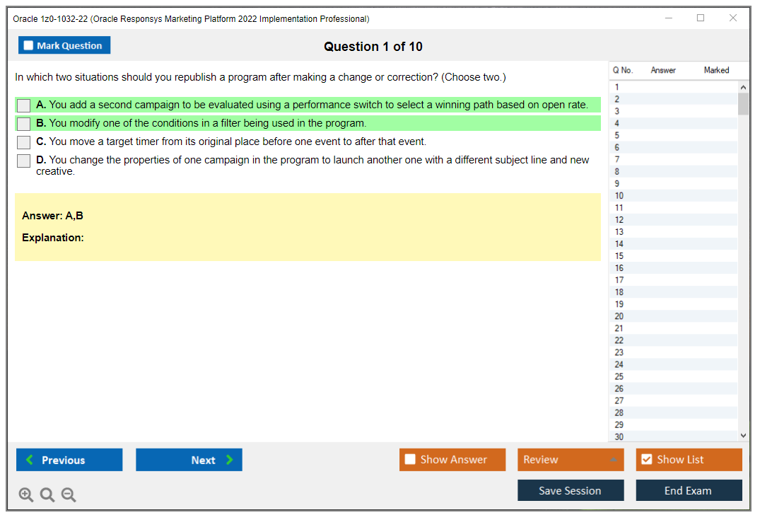 Oracle 1z0-1032-22 (Oracle Responsys Marketing Platform 2022 Implementation Professional) Prüfungs-Simulator Test Engine Prüfungs-Dumps 1