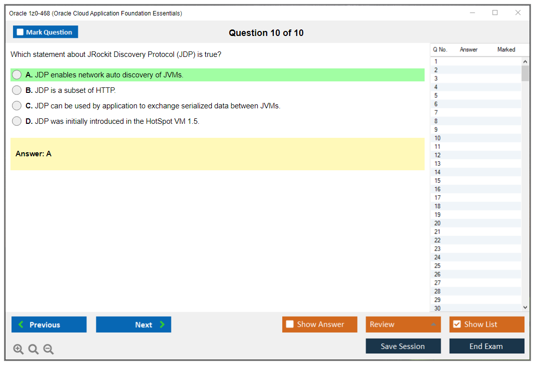 Oracle 1z0-468 (Oracle Cloud Application Foundation Essentials) Exam Simulator Test Engine Practice Exam 10