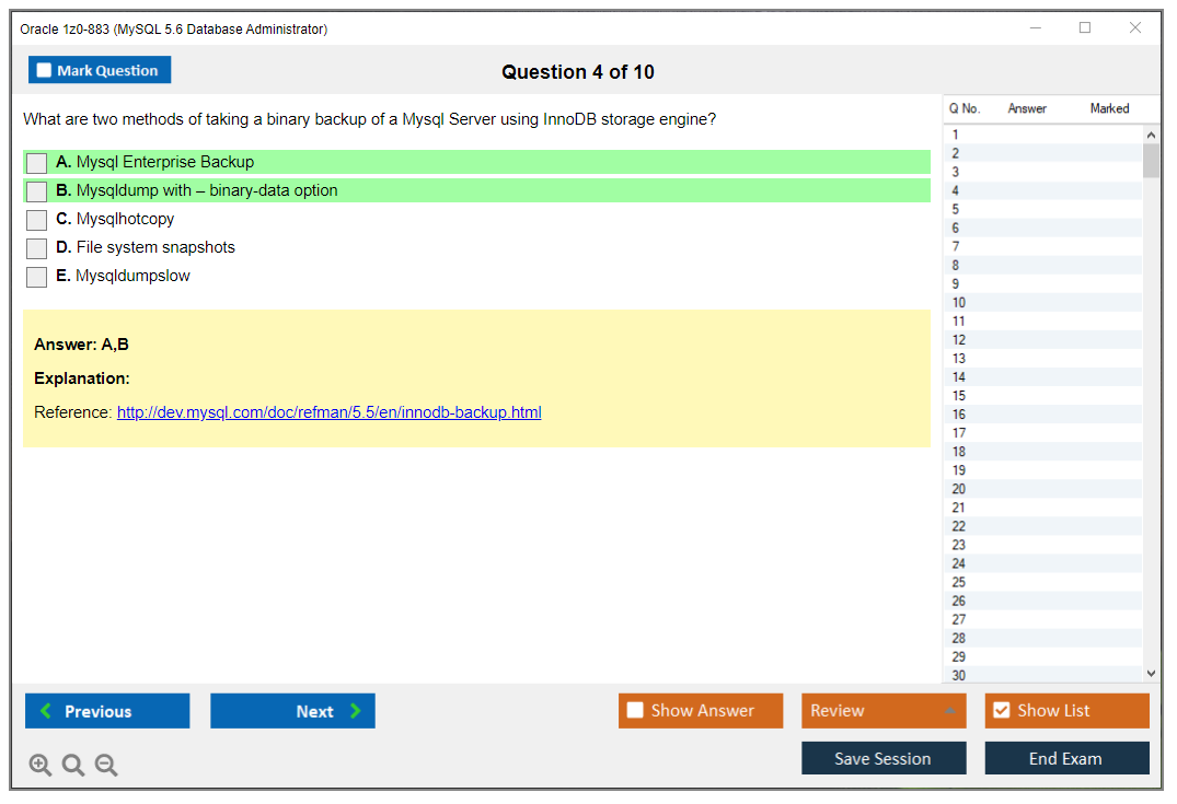 Oracle 1z0-883 (MySQL 5.6 Database Administrator) Prüfungs-Simulator Test Engine Prüfungs-Dumps 4