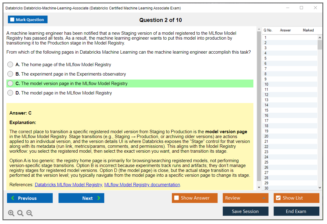 Databricks Databricks-Machine-Learning-Associate (Databricks Certified Machine Learning Associate Exam) Exam Simulator Test Engine Practice Exam 2