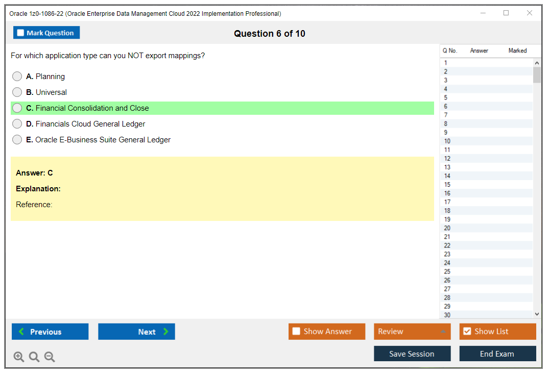 Oracle 1z0-1086-22 (Oracle Enterprise Data Management Cloud 2022 Implementation Professional) Simulador de exame Motor de teste Dumps de exame 6