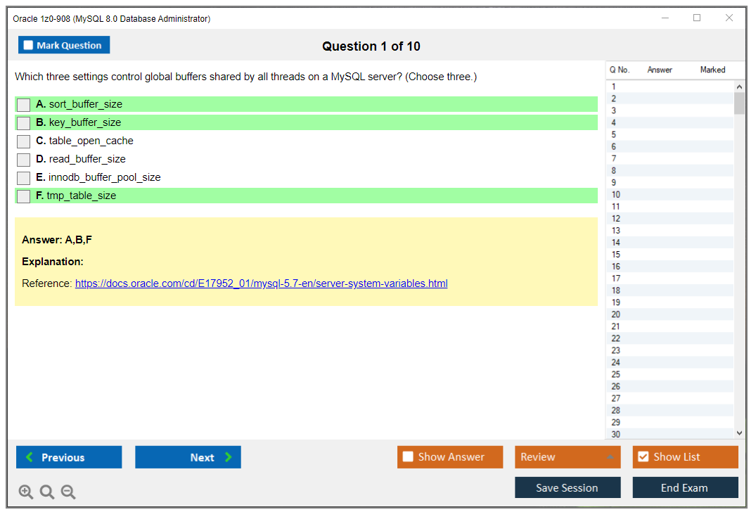 Oracle 1z0-908 (MySQL 8.0 Database Administrator) Simulador de exame Motor de teste Dumps de exame 1