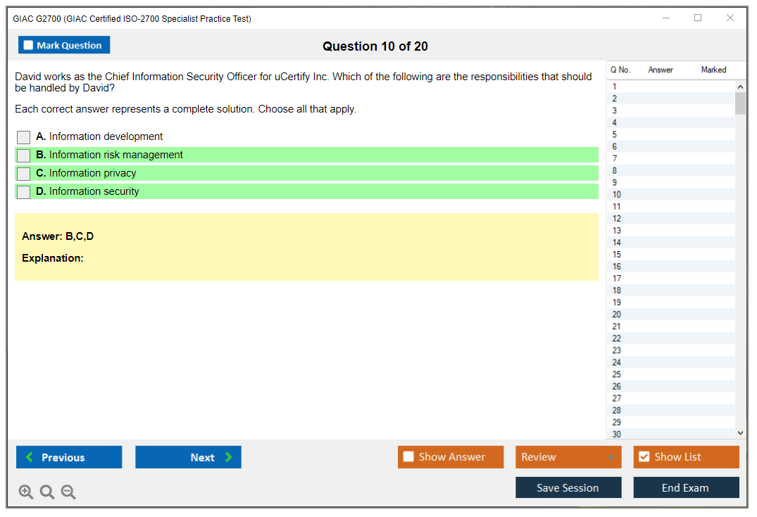 GIAC G2700 (GIAC Certified ISO-2700 Specialist Practice Test) Exam Simulator Test Engine Practice Exam 10