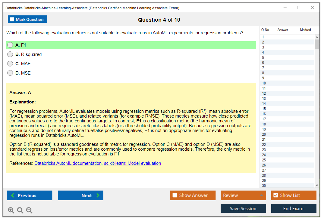 Databricks Databricks-Machine-Learning-Associate (Databricks Certified Machine Learning Associate Exam) Exam Simulator Test Engine Practice Exam 4