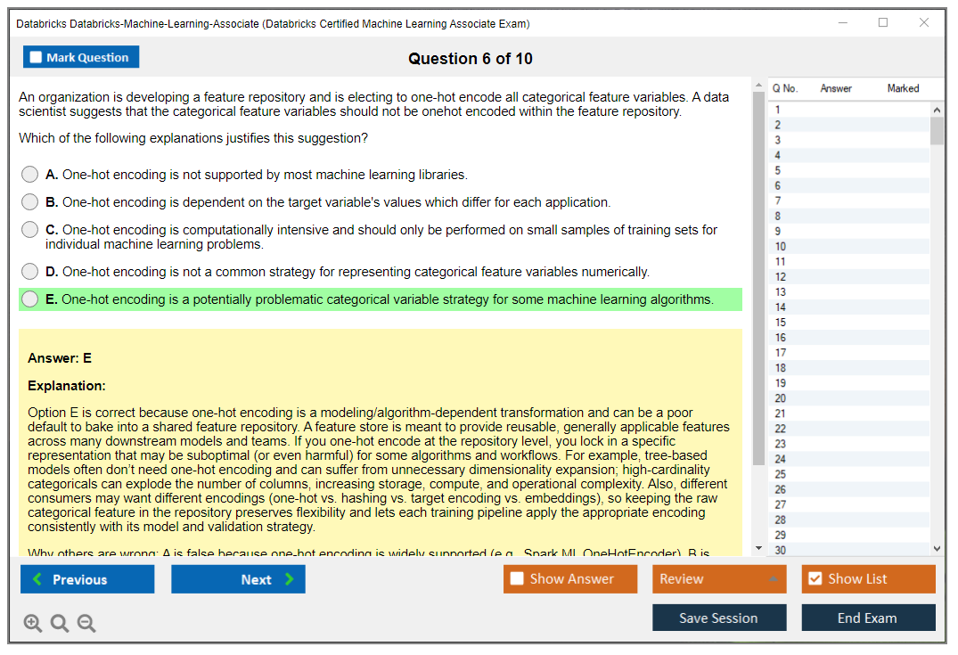 Databricks Databricks-Machine-Learning-Associate (Databricks Certified Machine Learning Associate Exam) Exam Simulator Test Engine Practice Exam 6