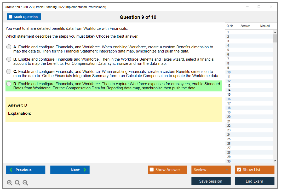 Oracle 1z0-1080-22 (Oracle Planning 2022 Implementation Professional) Simulatore di esame Motore di test Dump degli esami 9
