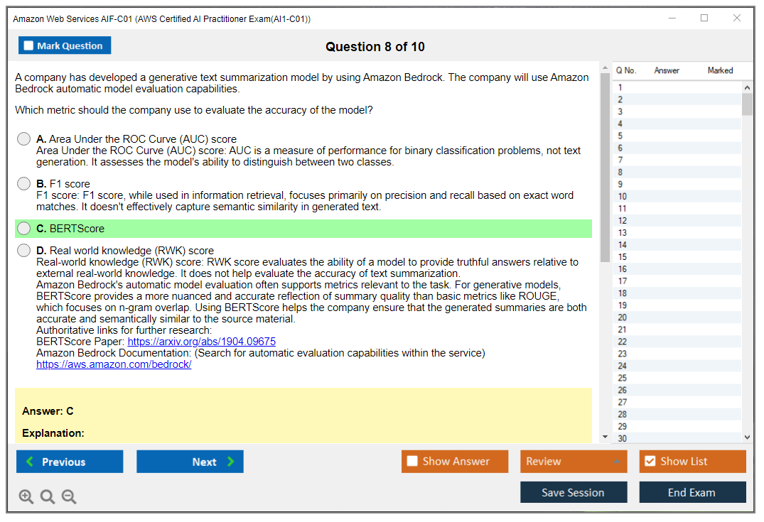 Amazon Web Services AIF-C01 (AWS Certified AI Practitioner Exam(AI1-C01)) Симулятор экзамена Тестовый движок Экзаменационные дампы 8