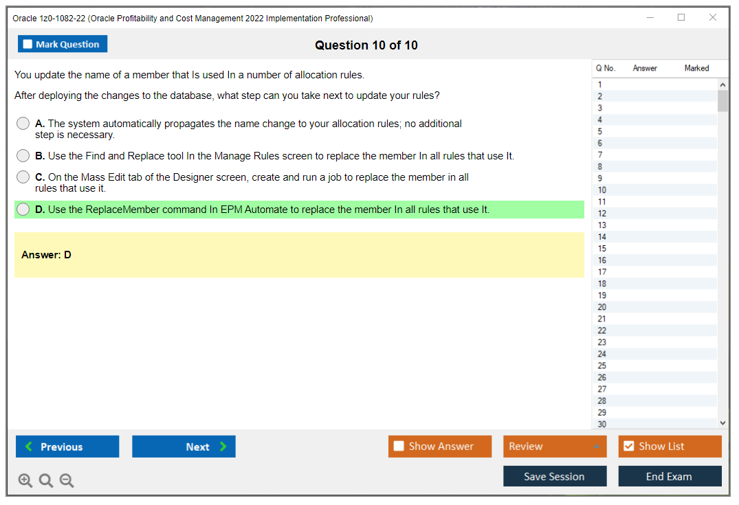 Oracle 1z0-1082-22 (Oracle Profitability and Cost Management 2022 Implementation Professional) Prüfungs-Simulator Test Engine Prüfungs-Dumps 10