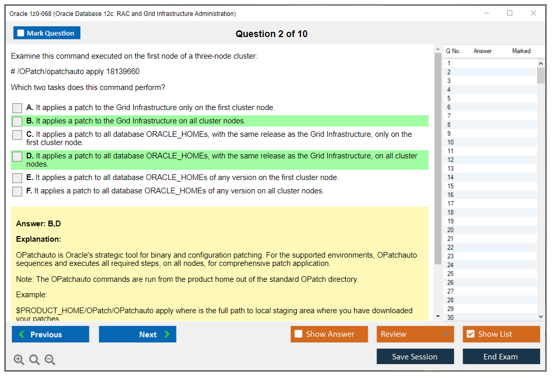 Oracle 1z0-068 (Oracle Database 12c: RAC and Grid Infrastructure Administration) Симулятор экзамена Тестовый движок Экзаменационные дампы 2