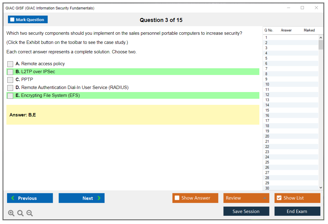 GIAC GISF (GIAC Information Security Fundamentals) Simulatore di esame Motore di test Dump degli esami 3