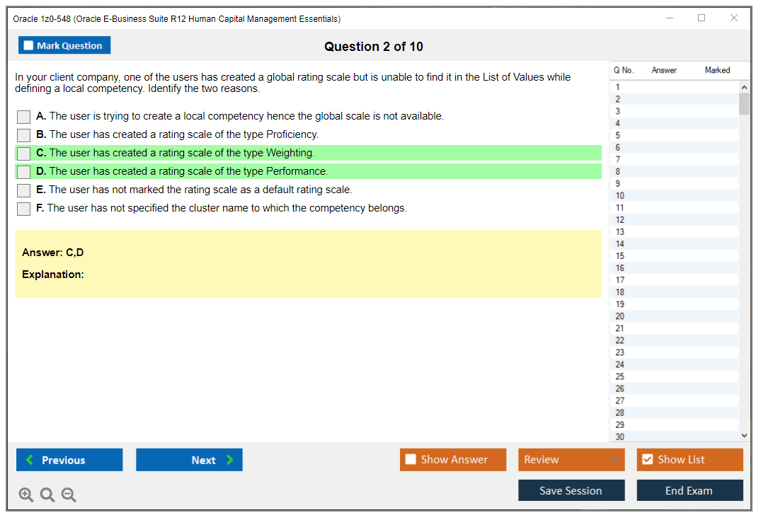 Oracle 1z0-548 (Oracle E-Business Suite R12 Human Capital Management Essentials) Simulateur d'examen Moteur de test Dumps d'examen 2