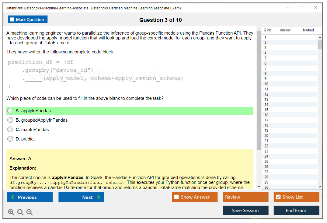 Databricks Databricks-Machine-Learning-Associate (Databricks Certified Machine Learning Associate Exam) Exam Simulator Test Engine Practice Exam 3